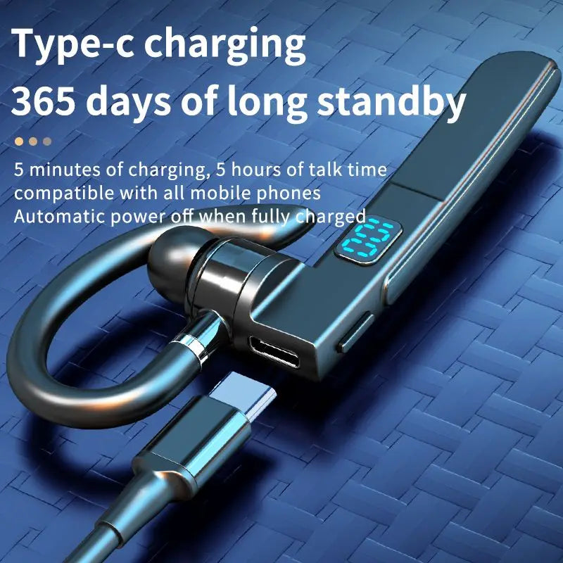 Bluetooth 5.3 Earphone Ear-hook Headphone Sports Business Wireless Headset with LED Display HIFI Stereo Waterproof Earbud